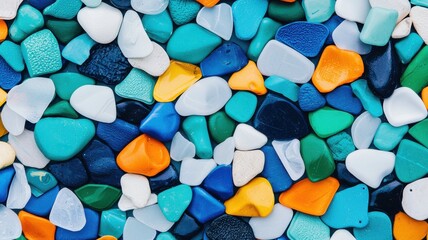 Colorful pebbles and stones beachfront macro photography natural environment aerial view textural contrast