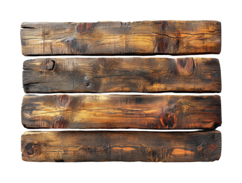 Wooden planks stacked rustic natural light isolated on transparent background