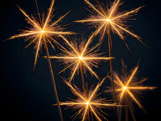 Fototapeta premium Glowing Fireworks: Sparkling fireworks displays their intricate patterns of light against a deep, dark backdrop, illuminating the night sky with their radiant energy.