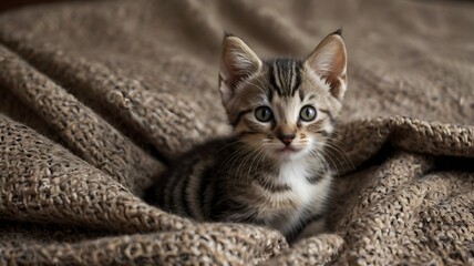 A cute young white feline pet with beautiful eyes and fluffy fur