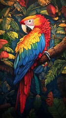 Scarlet Macaw in Lush Tropical Paradise: A Vibrant Digital Painting