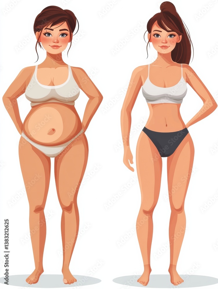 Poster transformation journey of a girl from plus-sized to fit through dedication and hard work over time
