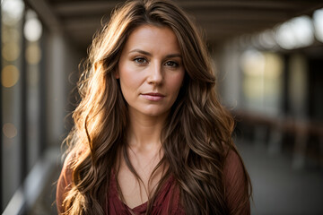 Obraz premium Czech girl with long, flowing brown hair.