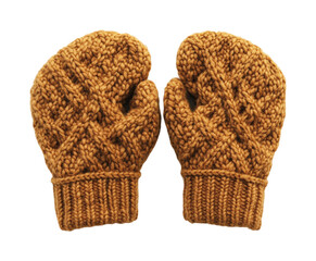 Knitted mittens on craft item isolated on transparent background