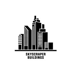 Fototapeta premium Skyscraper buidings icon vector in black color with white background.