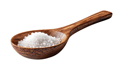 Cooking action salt in wooden spoon kitchen isolated on transparent background