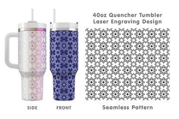 Seamless laser engraving design for 40oz tumbler. Abstract floral tileable pattern. Full tumbler wrap. Vector illustration.