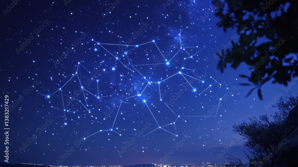 Aufkleber business strategy visualized through celestial mapping, constellations connecting digital data point