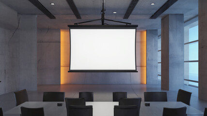 Conference room with empty screen and modern d?cor