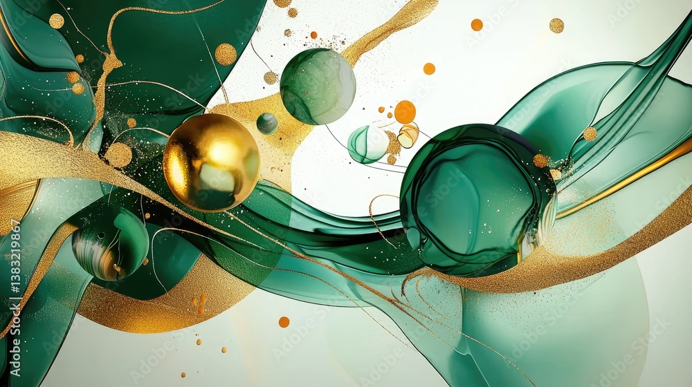 Aufkleber green and gold abstract ink patterns creating a stunning and dynamic visual effect.