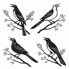 Cuckoo icon set black silhouette icon vector bundle