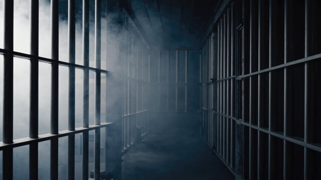 A dark and gloomy prison cell with smoke billowing out, evoking feelings of confinement and desperation