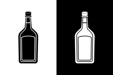 High-Quality Alcohol Bottle Silhouette Black & White Vector.