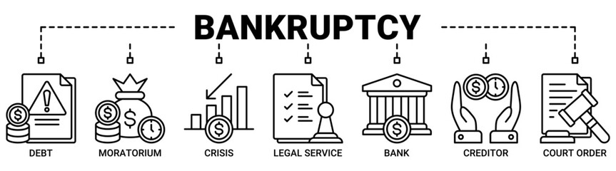 Bankruptcy banner web icon vector illustration concept with icons outline symbol background.