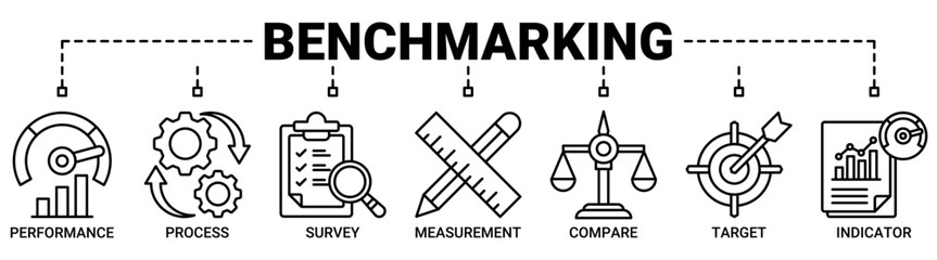 Benchmarking banner web icon vector illustration concept with icons outline symbol background.