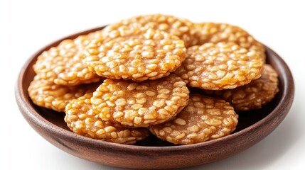 Chikki, a traditional Indian sweet snack, isolated on a white background