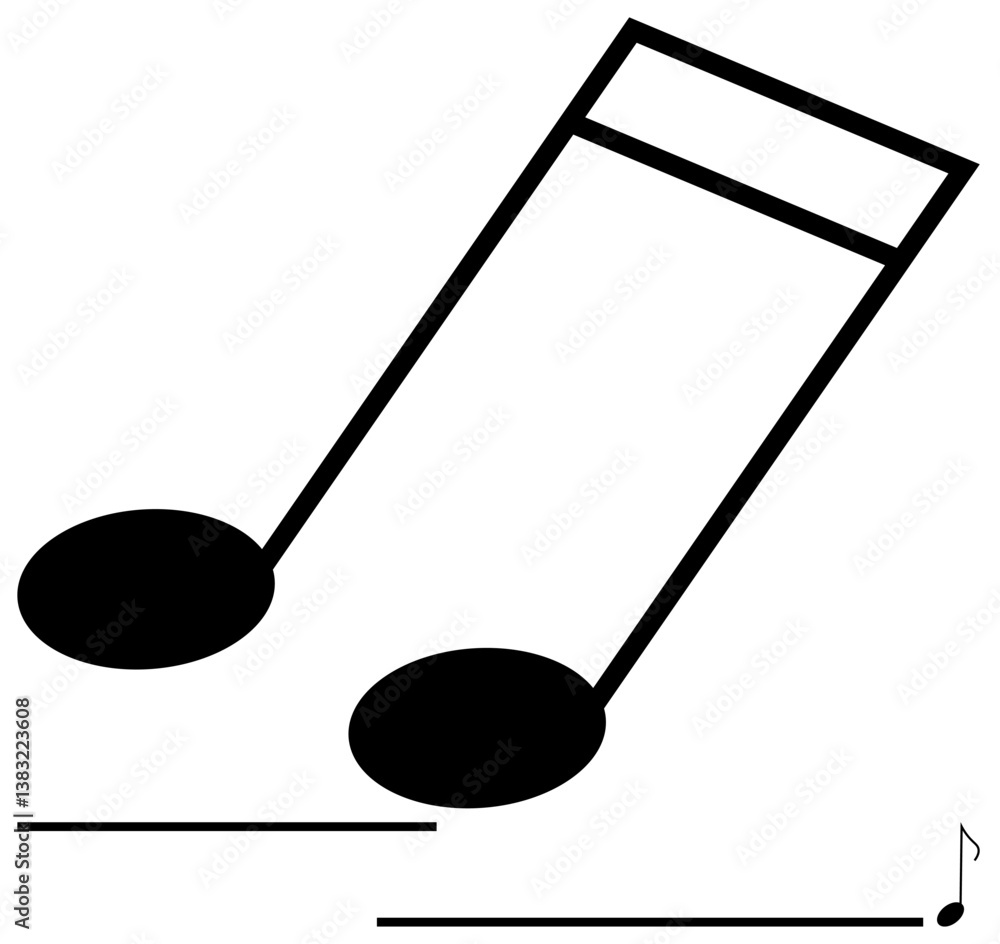 Poster two symmetrical eighth notes connect by a beam, creating a musical representation. ideal for music, 