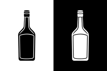 High-Quality Alcohol Bottle Silhouette Black & White Vector.