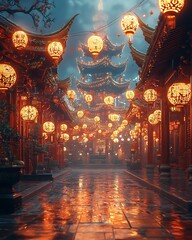 Fototapeta premium Mesmerizing lights traditional temple high resolution picture
