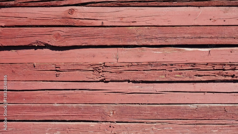 Poster close-up view of a textured red wooden wall with intricate grain patterns