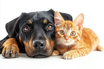 Captivating Jagdterrier and playful kitten share a moment of friendship