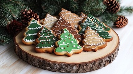 Christmas cookies on wooden board