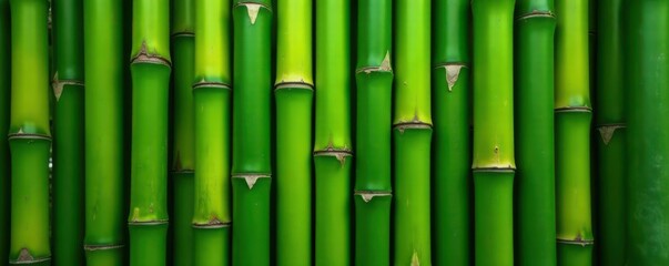 Fototapeta premium Close-up of tightly packed bamboo poles, vertical lines, rustic, nature, detail