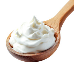 creamy yogurt in wooden spoon