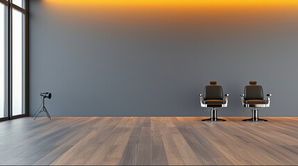 Modern Minimalist Interior Scene Featuring Sleek Chairs and Soft Ambient Lighting in a Contemporary Space,Office interior backdrop for online meetings