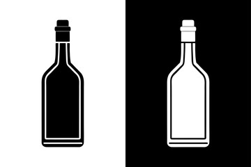 A bottle of wine with a glass of wine, featuring a clean, isolated vector illustration of a wine bottle in green with a label, reflecting light, representing a simple alcohol beverage