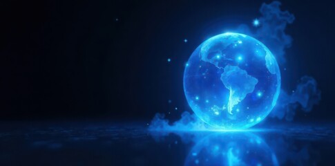 Obraz premium Intense blue energy sphere, ethereal glow, black backdrop, space, magic