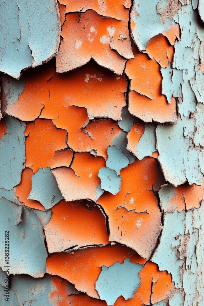Poster abstract texture of peeling orange and blue paint on weathered surface creating a grunge effect arti