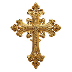 Ornate golden cross isolated on transparent background