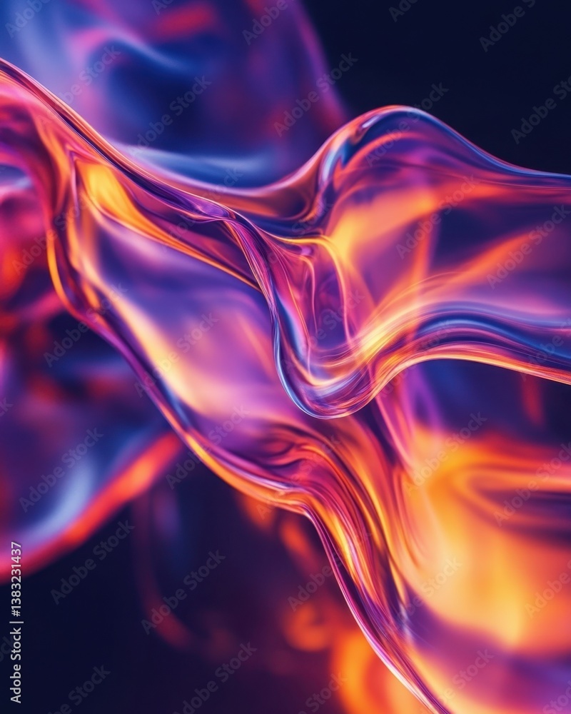 Poster abstract flowing wave with vibrant orange and purple hues on dark background creating dynamic moveme