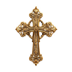 Ornate golden cross isolated on transparent background