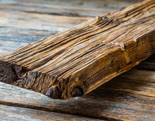 Fototapeta premium Rustic Wooden Plank Hovering Freely with Natural Grain and Weathered Knotty Details