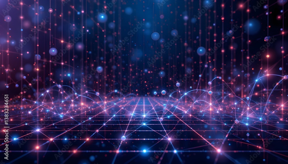 Poster abstract digital network glowing lines and nodes in a futuristic cyberspace