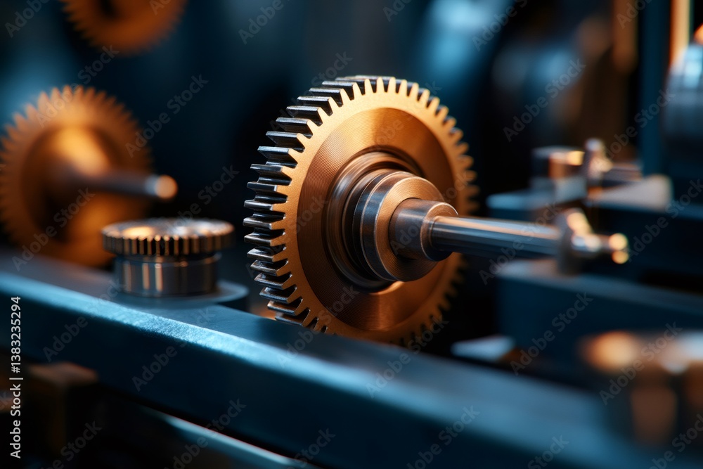 Poster close up of gears rotating in complex machinery