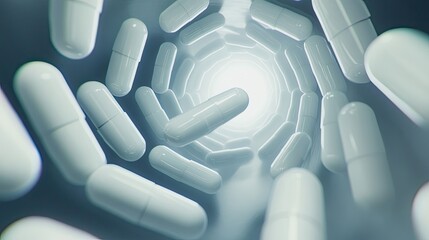 Rotating white capsules on loop