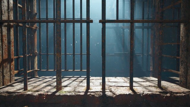 Prison cell with metal bars, a secure confinement area