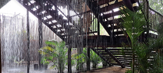 Heavy rain at Lagoa do Paraiso beach in Jericoacoara Brazil