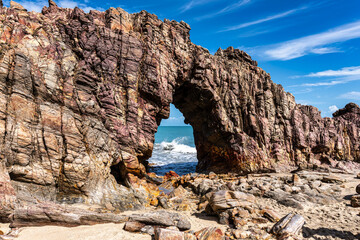 Pedra Furada. Famous touristic attraction on the beach of Jericoacoara, Ceara State, Brazil.