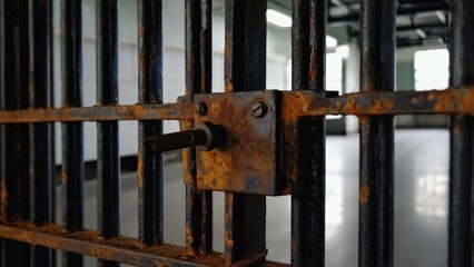 Old gate with rust and corrosion, featuring a bolt