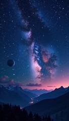 Naklejka premium Dark Milky Way galaxy background with bright stars and planets , dark, galaxies