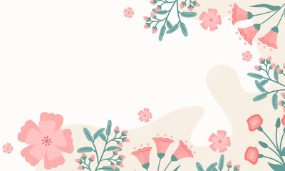 Florals border background vector. Hand drawn flowers banner with copy spaces.