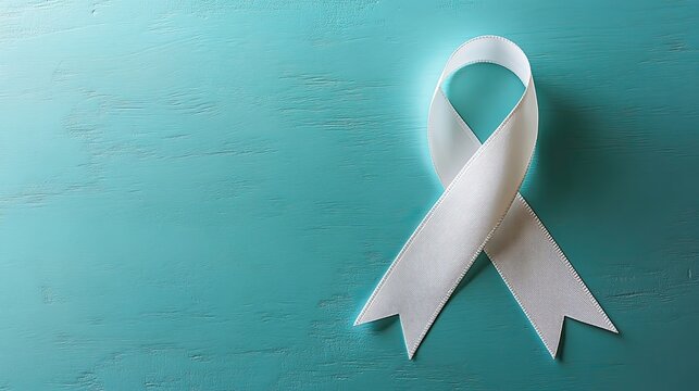 White ribbon on blue background, cancer awareness concept, HIV awareness concept, World AIDS Day, World Hypertension Day. - Powered by Adobe