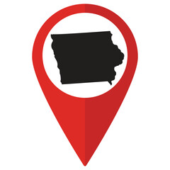 Iowa state map. Map of Iowa state on map pinpoint in red color