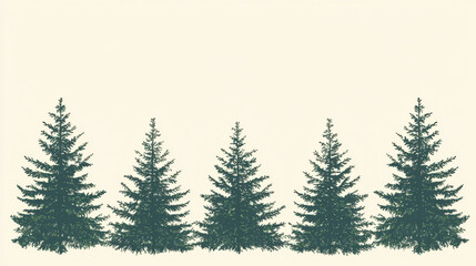 Obraz premium Silhouettes of evergreen trees on beige background, Blank background illustration with copy space for text or branding, empty area, Perfect negative space for content placement.