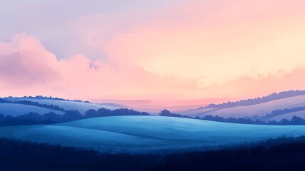 Obraz premium Serene Pastel Sunset Over Rolling Hills Landscape