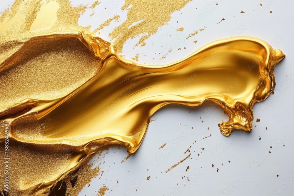 Poster abstract golden liquid art with metallic shine on white backdrop creating a luxurious and elegant vi